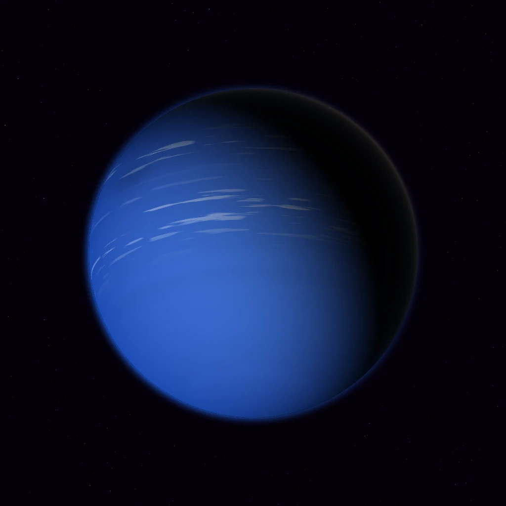 Full Neptune sphere rendered in deep space for the 211.44 Hz listening artwork.