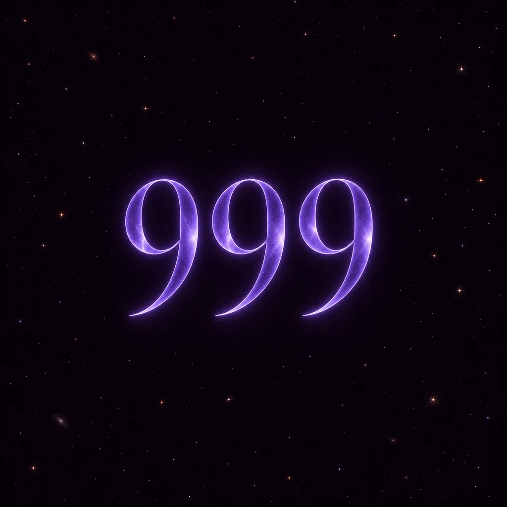 Luminous 999 numerals in deep space.