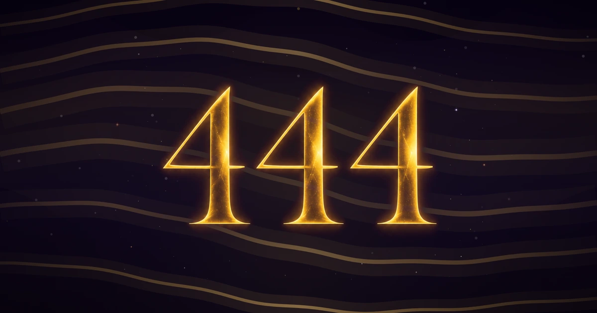 The numerals 444 in glowing gold light at the centre of long gold ribbons of light flowing across a dark field