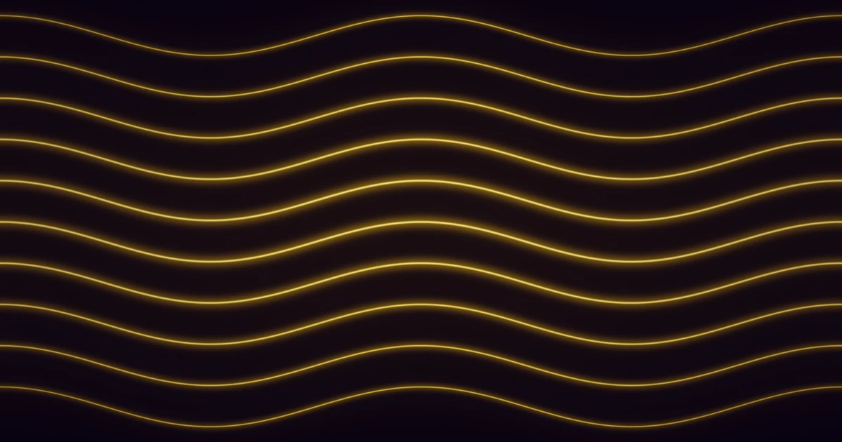 Ten long gold ribbons of light on a deep violet ground, spaced evenly from top to bottom in one steady, symmetric wave