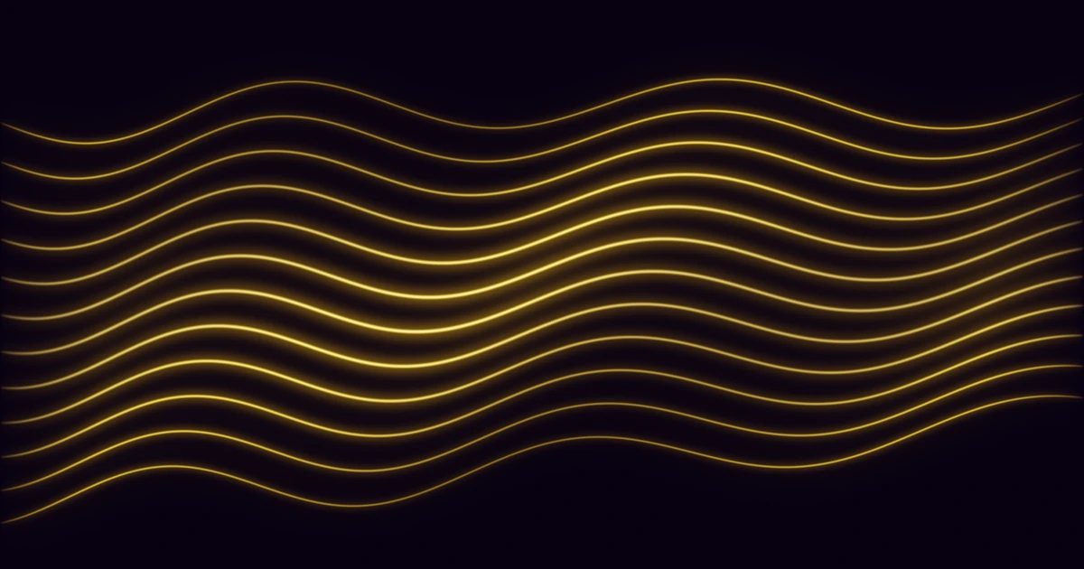 Twelve long gold ribbons of light on a deep violet ground, their waves lengthening gently from left to right