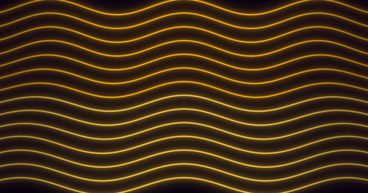 Long ribbons of light flowing edge to edge across a dark field, deep yellow above for 528 Hz and gold below for 432 Hz