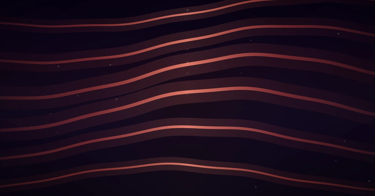 Long brown-red ribbons of light flowing in gentle waves from edge to edge across a deep, dark field
