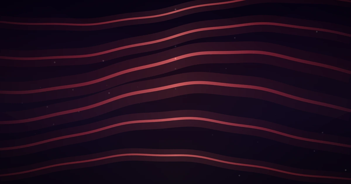 Long red ribbons of light flowing in gentle waves from edge to edge across a deep, dark field