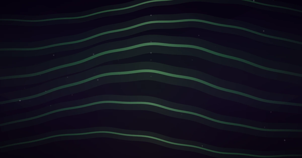 Long green ribbons of light flowing edge to edge across a dark field, arching evenly over the centre