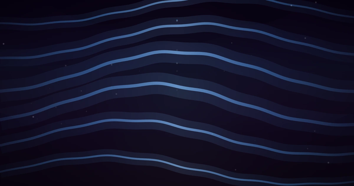 Long light blue ribbons of light flowing edge to edge across a dark navy field, arching gently over the centre