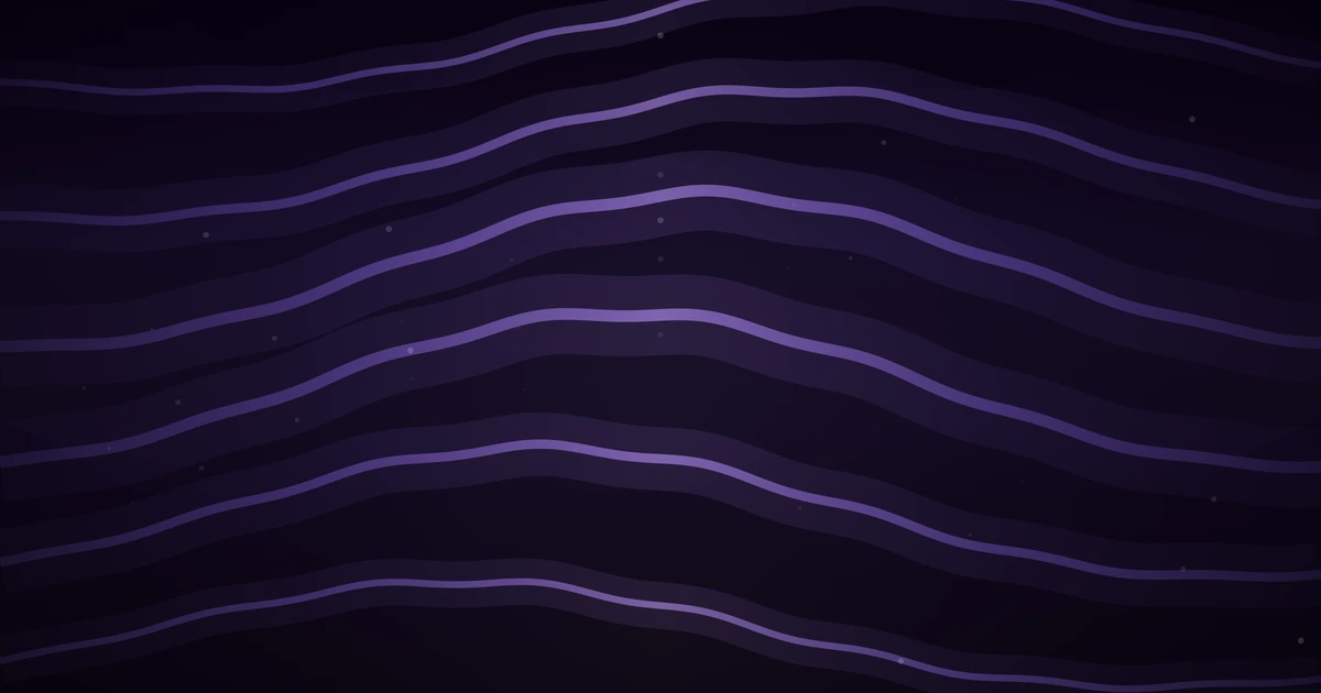 Long purple ribbons of light flowing edge to edge across a deep violet field, arching gently over the centre