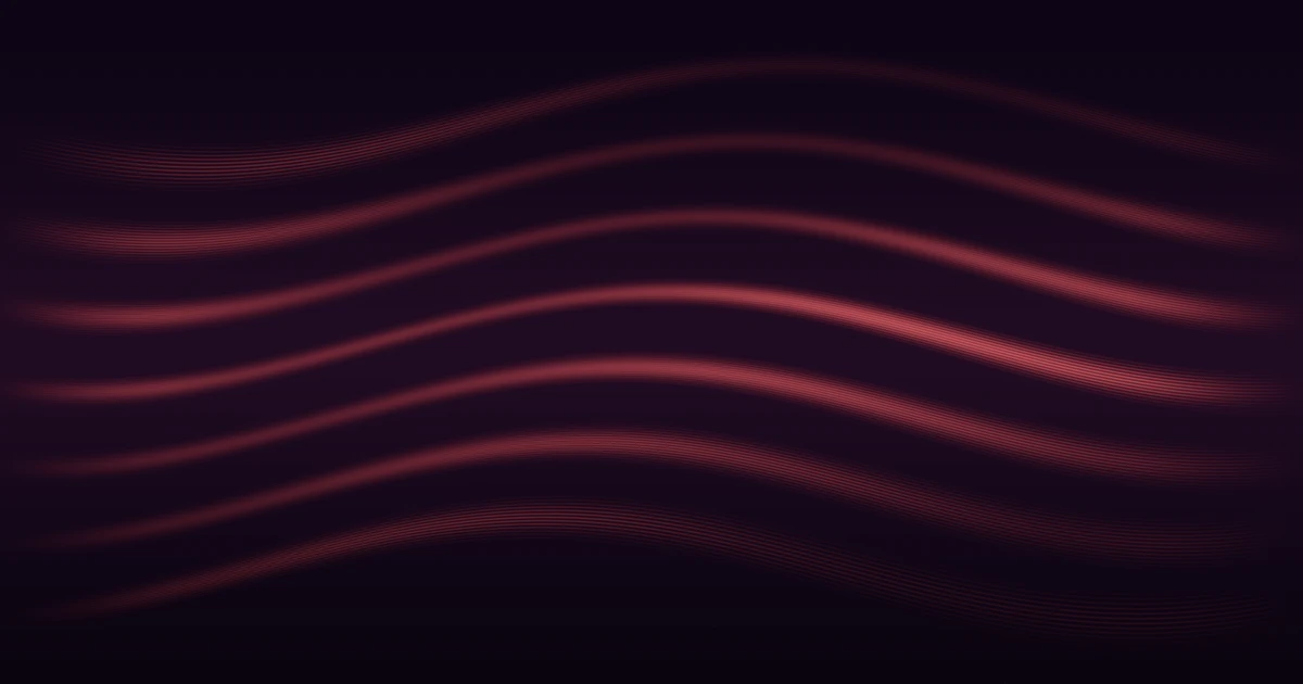 Seven long deep red ribbons of light flowing side by side across dark space, the brightest in the middle
