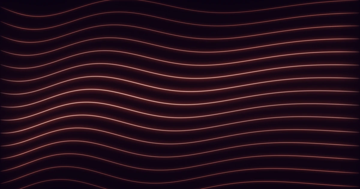 Fifteen long brown-red ribbons of light across dark space, their waves growing longer and gentler from left to right